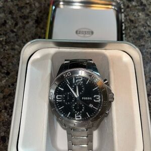 Fossil Black and Silver Chronograph Watch